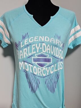 Harley-Davidson Aqua Tee with White & Purple Graphics